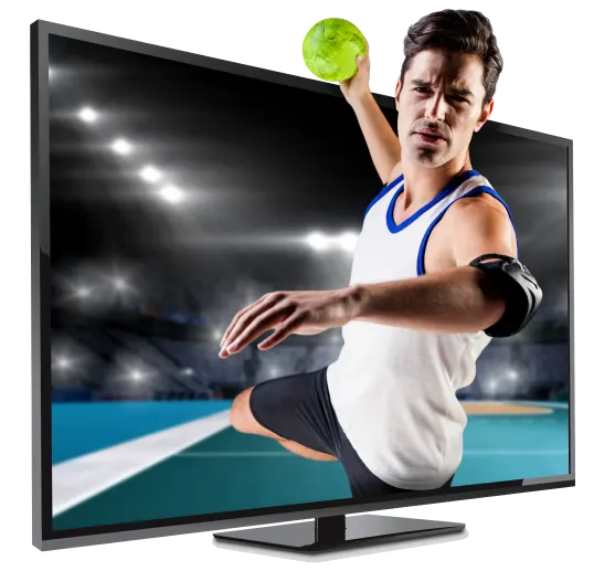 A man playing tennis on a TV screen, showcasing the excitement of the sport in a digital format.